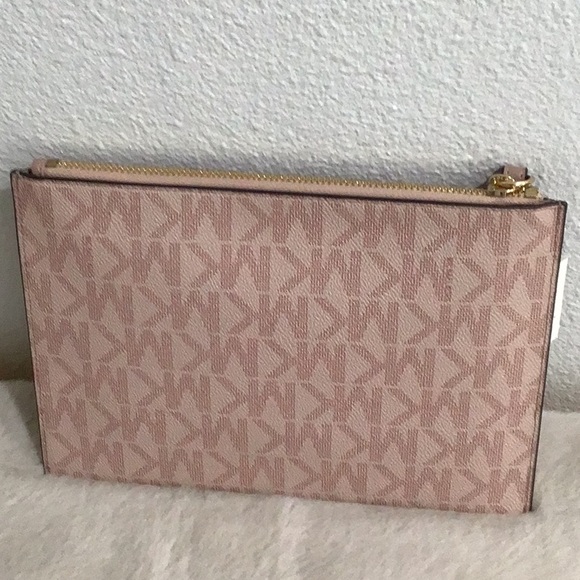 🆕 MICHAEL KORS Jet Set Leather Signature Logo Wristlet Wallet Fawn Color - Picture 4 of 10